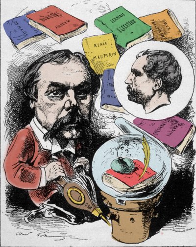 Caricatura raffigurante lo scrittore francese Edmond de Goncourt (1822-1896). Disegno di Gill pubblicato in “L