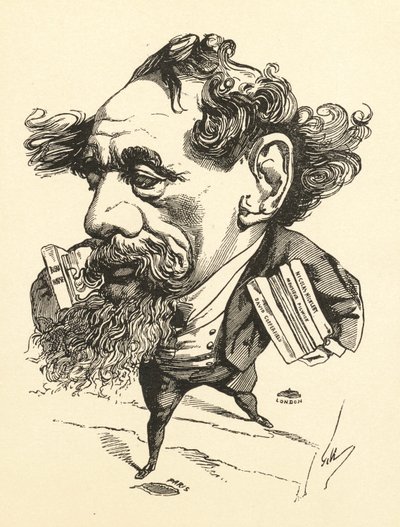 Caricatura di Charles Dickens che attraversa il canale della Manica, 1868 da Andre Gill