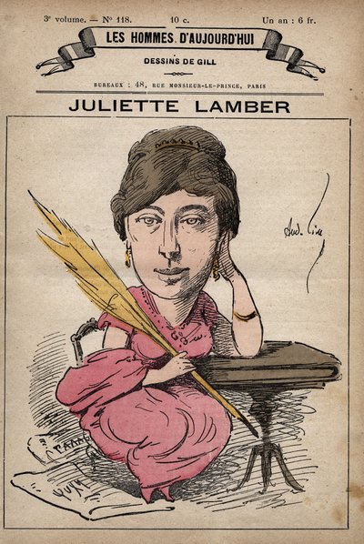 Caricatura di Juliette Adam Lambert (1836-1936) autrice e femminista francese - da 