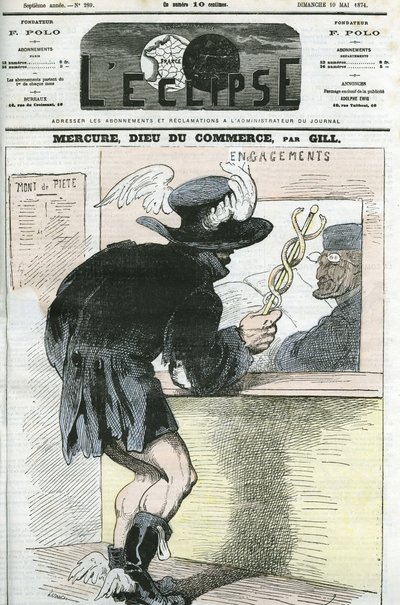 Caricatura di "Mercurio, Dio del Commercio". Copertina in "L