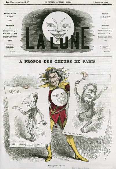 Caricatura su un libro "Les Odeurs de Paris" di Louis Veuillot da Andre Gill