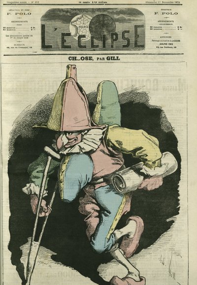 Ch... osa, illustrazione di un arlecchino con una beccaccia e un corno sullo stomaco e sulla schiena. Copertina di "L