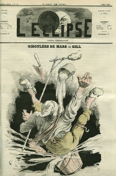 Giboulées di marzo, illustrazione di un uomo che cade in un secchio. Copertina in "L