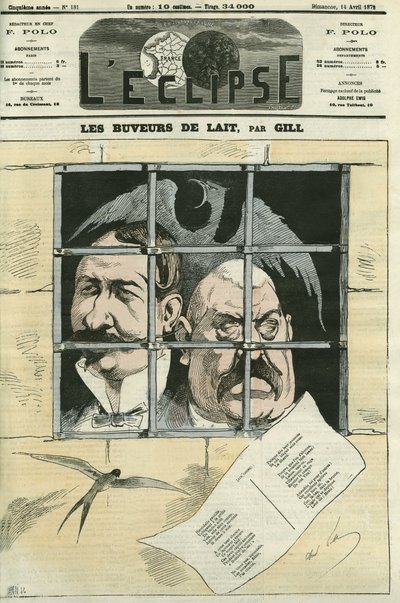 Hippolyte de Villemessant (1810-1879), fondatore di Le Figaro e Francis Magnard (1837-1894) giornalista e collaboratore senior di Villemessant. Il giornale sarà soppresso sotto la Comune e ripristinato sotto Thiers. Copertina in "L