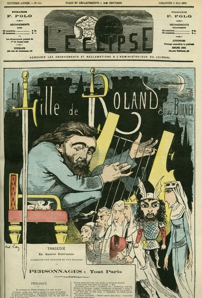 Illustrazione del pezzo teatrale “La Fille de Roland” di Etienne Charles Henri, Visconte de Bornier (1825-1901). Copertina in “L