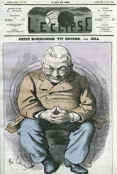Piccolo uomo ancora vivo, caricatura di Adolphe Thiers (1797-1877), statista francese. Copertina in “L