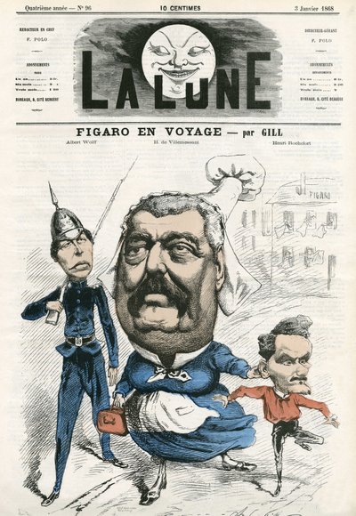 Ritratto di Albert Wolff, Hippolyte de Villemessant (1812-1879) e Henri Rochefort (1831-1913), giornalisti al Figaro. Caricatura di Gill, in "La Lune", 3 gennaio da Andre Gill