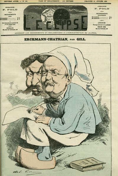 Ritratto di Alexandre Chatrian (1826-1890) ed Emile Erckmann (1822-1899), noti come Erckmann-Chatrian, duo di romanzieri francesi. Copertina in "L