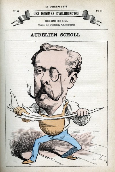 Ritratto di Aurelien Scholl (1833-1902), giornalista, scrittore e comico francese. Caricatura di Gill, Parigi da Andre Gill
