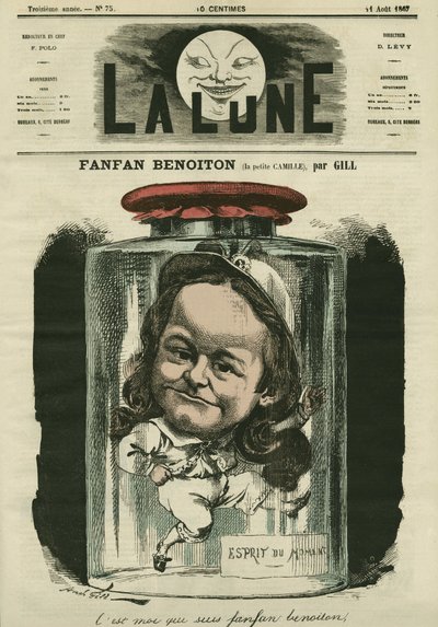 Ritratto di Camille Schelter, attrice nel ruolo di Fanfan Benoiton. Caricatura di Gill, in "The Moon", 11 agosto da Andre Gill