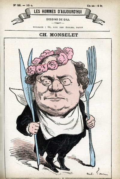 Ritratto di Charles Monselet (1825-1888), poeta, giornalista, romanziere e gastronomo francese. Caricatura di Gill, in "Les Homme d