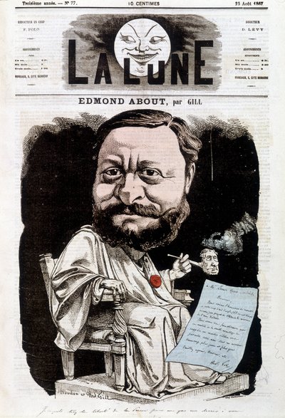 Ritratto di Edmond About, scrittore francese. In La lune, 25/08/1867. Caricatura di Gill da Andre Gill