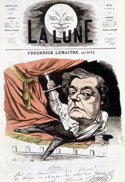 Ritratto di Frédérick Lemaître (1800-1876), attore drammaturgo francese. Caricatura di Gill in "La Lune", 16 giugno da Andre Gill