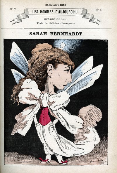 Ritratto di Henriette Rosine Bernard detta Sarah Bernhardt (1844-1923), attrice teatrale francese. Caricatura di Gill, Parigi da Andre Gill
