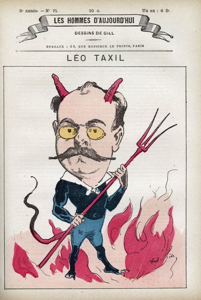 Ritratto di Leo Taxil (1854-1907), scrittore francese e autore di una famosa burla che ingannò il Papa e i vescovi di Francia. Caricatura di Gill, Parigi. da Andre Gill