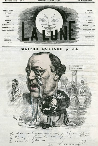 Ritratto di Maitre Charles Lachaud (1817-1882), avvocato francese. Caricatura di Gill, in "La Lune", 23 dicembre da Andre Gill