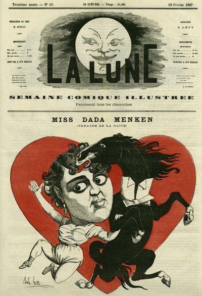 Ritratto di Miss Adah-Isaacs Menken, cantante al teatro de la Gaîté a Parigi. Caricatura di Gill, in 