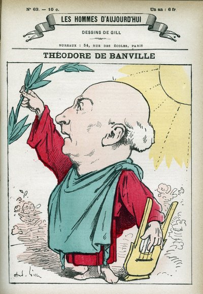 Ritratto di Theodore de Banville (1823-1891), poeta francese e uno dei leader della scuola parnassiana. Caricatura di Gill, Parigi da Andre Gill