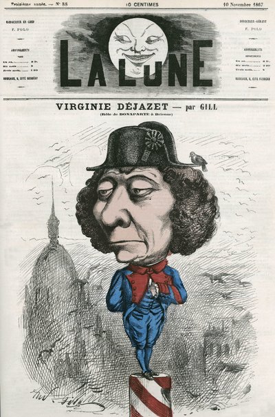 Ritratto di Virginie Dejazet (1798-1875), attrice francese nel ruolo di Bonaparte. Caricatura di Gill, in "La Lune", 10 novembre da Andre Gill