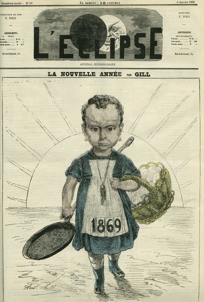 Il Capodanno, illustrazione di una bambina che tiene una stufa e un cesto di uova. Copertina in 