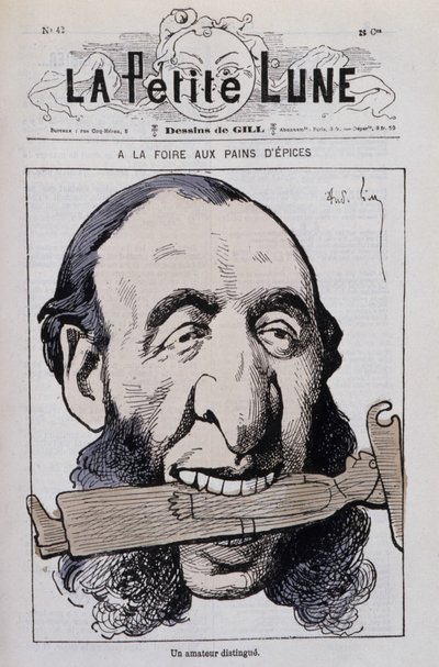 La fiera del pan di zenzero, un distinto amatore: Caricatura di Jules Ferry anticlericale - in "La Piccola Luna" da Andre Gill
