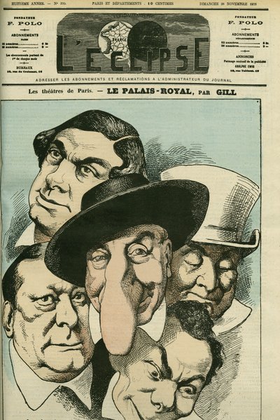 Il teatro "Le Palais royal" con Geoffroy, Jules Brasseur (1829-1890), Hyacinthe, Lassouche e Lheritier, attori francesi. Copertina di "L