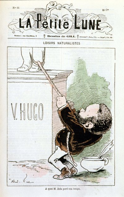 Zola che cerca di smontare la statua di Hugo - di Gill, in "La Piccola Luna" da Andre Gill