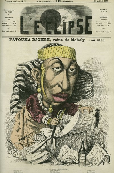 Zombe-Fatoum (Zombe Fatoum) (1836-1878), regina di Moheli nelle Comore, in visita in Francia nel 1868. È anche chiamata Djombe-Fatouma (Djombe-Fatouma) o Jumbe Fatouma (Jumbe-Fatouma) o Jumbe Fatima (Jumbe-Fatima). Copertina in 