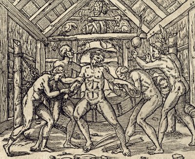 Cura del paziente nelle isole caraibiche, incisione da Andre Thevet