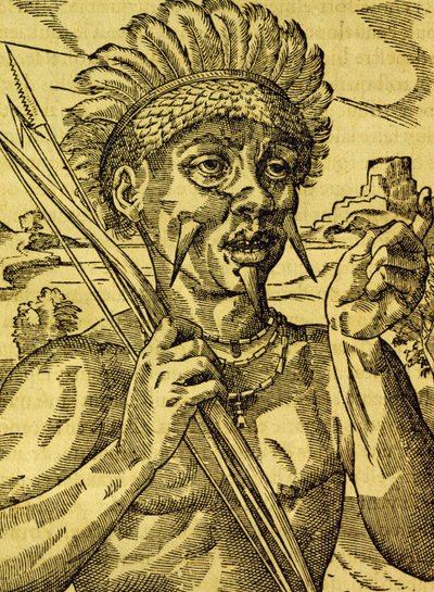 Capo della tribù dei cannibali, incisione da Cosmologia Universale, di André Thevet, Parigi da Andre Thevet