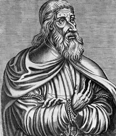 Ritratto di Jacques de Molay (1243-1314), Gran Maestro francese dei Cavalieri Templari, incisione di Andre Thevet (1504-1592), pubblicata nel 1584 da Andre Thevet