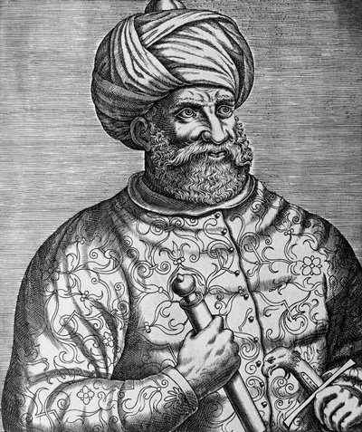 Ritratto di Khayr al-Din, noto come Barbarossa (1465-1546), corsaro e ammiraglio turco, incisione di Andre Thevet (1502-1590) da Andre Thevet
