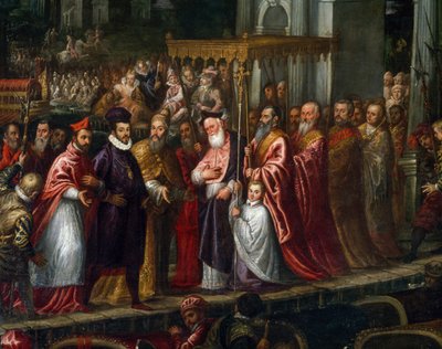 Doge Mocenigo e Patriarca Trevisan accolgono Enrico III al Lido nel 1574 da Andrea Vicentino