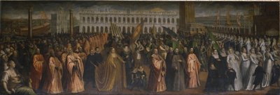 La Dogaressa Marina Morosini-Grimani lascia Palazzo Grimani per la sua incoronazione nel Palazzo Ducale, Venezia da Andrea Vicentino