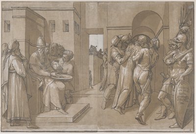 Cristo viene condotto via, i soldati stanno sul lato destro del foglio, 1585 da Andrea Andreani