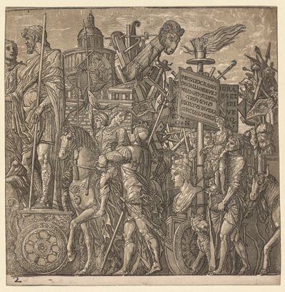 Il trionfo di Giulio Cesare: statue colossali e attrezzature d