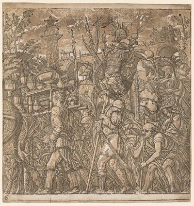 Il trionfo di Giulio Cesare: Soldati che portano vasi e trofei di guerra, 1593-99 da Andrea Andreani