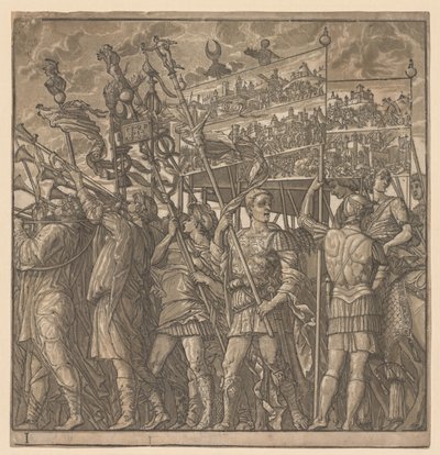 Il trionfo di Giulio Cesare: Soldati che portano le immagini della guerra, 1593-99 da Andrea Andreani