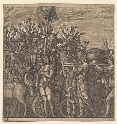 Il Trionfo di Giulio Cesare: Soldati che Marciano con Trofei di Guerra da Andrea Andreani