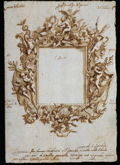 Disegno ortogonale per cornice allegorica da Andrea Brustolon