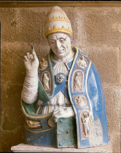 Busto di San Lino (terracotta smaltata policroma) da Andrea Della Robbia