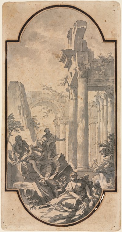 Figure vicino alle rovine di un tempio corinzio (recto) da Andrea Locatelli