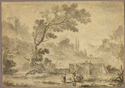 Lavandaie al ruscello in un paesaggio all
