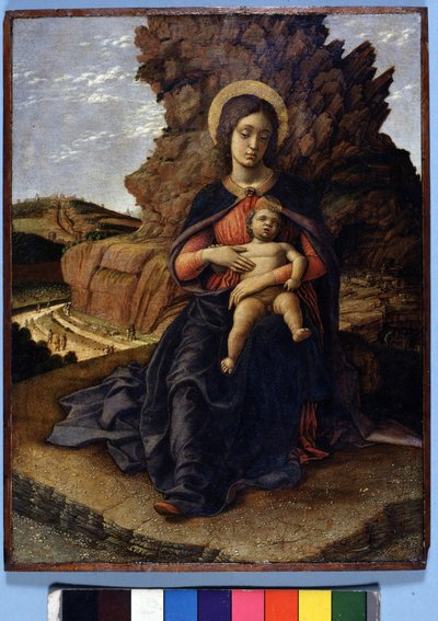 Andrea Mantegna, La “Vergine delle Cave”: Vergine con Bambino e sullo sfondo cave di pietra con lavoratori al lavoro, Galleria degli Uffizi, Firenze da Andrea Mantegna