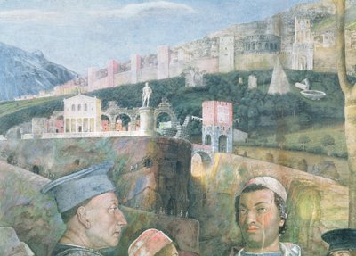 Arrivo del Cardinale Francesco Gonzaga (dettaglio dello sfondo con veduta idealizzata di Roma) da Andrea Mantegna