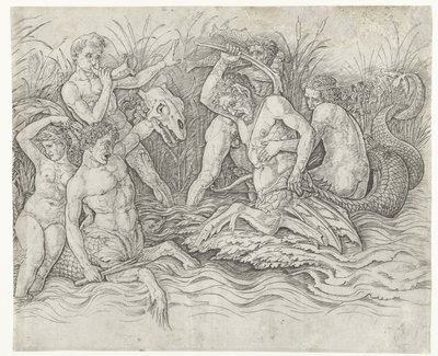 Combattimento tra tritoni con nereidi sulle loro spalle (serie: Combattimento di dei marini) da Andrea Mantegna