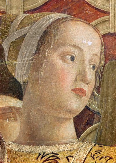 Testa di una donna, dettaglio del Marchese Ludovico III Gonzaga e la sua corte nella Camera degli Sposi (dettaglio) da Andrea Mantegna