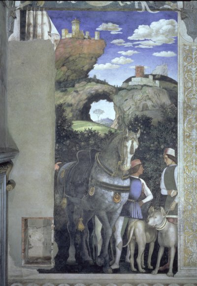Cavallo e stalliere con cani da caccia (dalla Camera degli Sposi o Camera Picta) da Andrea Mantegna