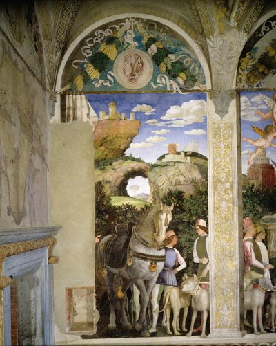 Cavallo e stalliere con cani da caccia, dalla Camera degli Sposi o Camera Picta, 1465-74 (dettaglio) da Andrea Mantegna