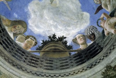 Oculo del soffitto della Casa degli Sposi, Palazzo Ducale di Mantova, Italia (Camera degli Sposi, Palazzo Ducale, Mantova): dettaglio di figure allegoriche e putti. Affresco di Andrea Mantegna (1431-1506) da Andrea Mantegna